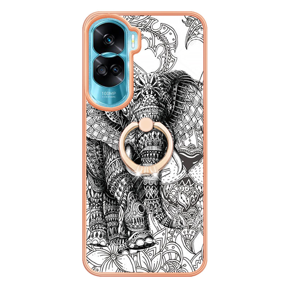 YB IMD Series-20 Style D TPU Phone Cover for Honor 90 Lite 5G , 2.0mm IMD Pattern Kickstand Electroplating Case