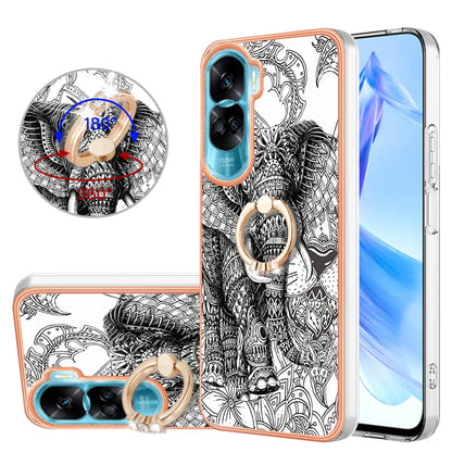 YB IMD Series-20 Style D TPU Phone Cover for Honor 90 Lite 5G , 2.0mm IMD Pattern Kickstand Electroplating Case
