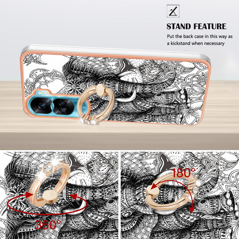 YB IMD Series-20 Style D TPU Phone Cover for Honor 90 Lite 5G , 2.0mm IMD Pattern Kickstand Electroplating Case