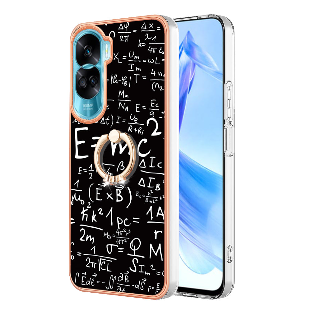 YB IMD Series-20 Style D TPU Phone Cover for Honor 90 Lite 5G , 2.0mm IMD Pattern Kickstand Electroplating Case