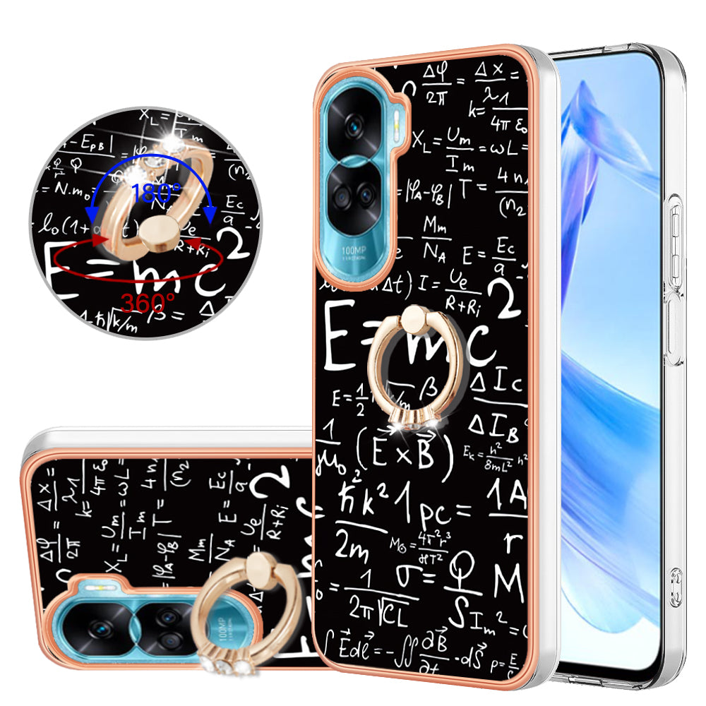 YB IMD Series-20 Style D TPU Phone Cover for Honor 90 Lite 5G , 2.0mm IMD Pattern Kickstand Electroplating Case