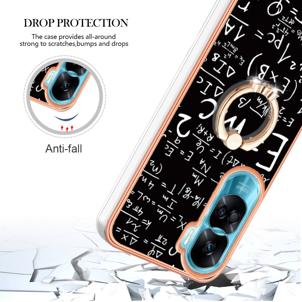 YB IMD Series-20 Style D TPU Phone Cover for Honor 90 Lite 5G , 2.0mm IMD Pattern Kickstand Electroplating Case