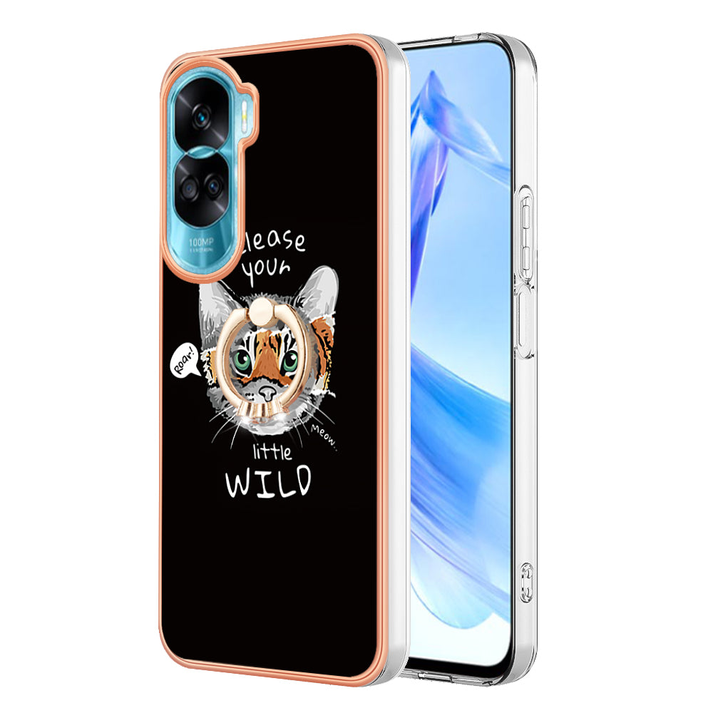 YB IMD Series-20 Style D TPU Phone Cover for Honor 90 Lite 5G , 2.0mm IMD Pattern Kickstand Electroplating Case