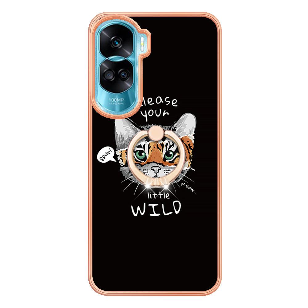 YB IMD Series-20 Style D TPU Phone Cover for Honor 90 Lite 5G , 2.0mm IMD Pattern Kickstand Electroplating Case