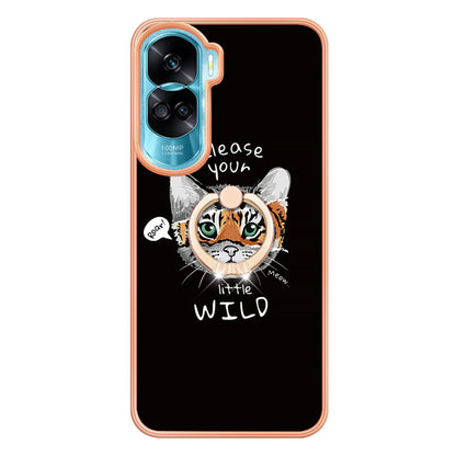 YB IMD Series-20 Style D TPU Phone Cover for Honor 90 Lite 5G , 2.0mm IMD Pattern Kickstand Electroplating Case