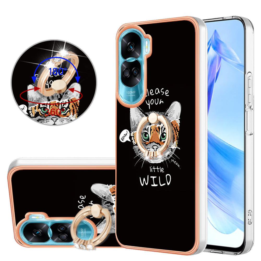 YB IMD Series-20 Style D TPU Phone Cover for Honor 90 Lite 5G , 2.0mm IMD Pattern Kickstand Electroplating Case