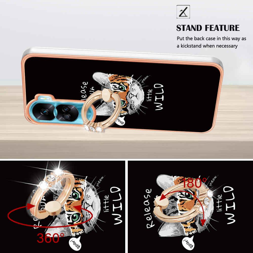 YB IMD Series-20 Style D TPU Phone Cover for Honor 90 Lite 5G , 2.0mm IMD Pattern Kickstand Electroplating Case