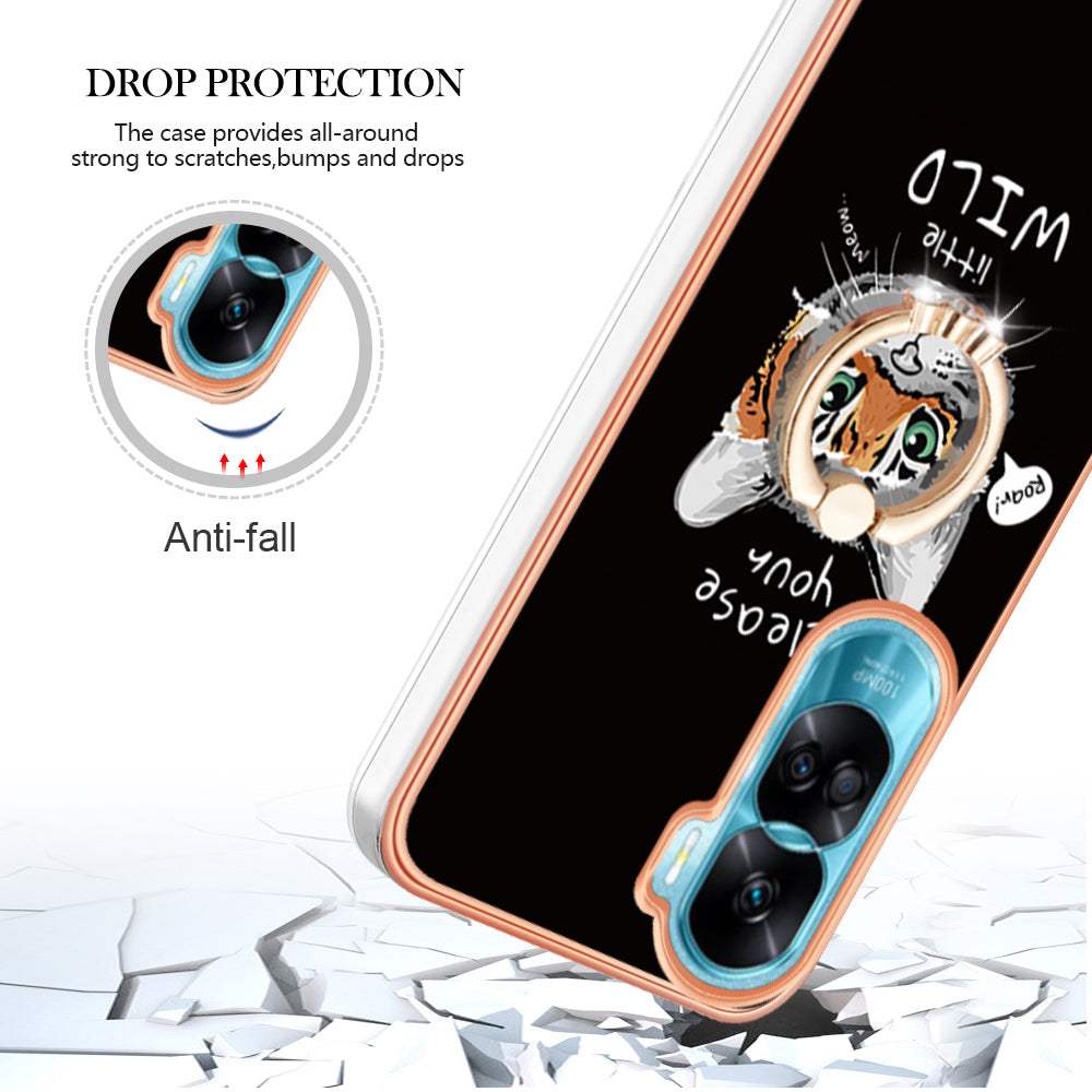 YB IMD Series-20 Style D TPU Phone Cover for Honor 90 Lite 5G , 2.0mm IMD Pattern Kickstand Electroplating Case