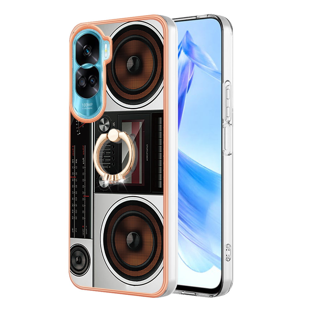 YB IMD Series-20 Style D TPU Phone Cover for Honor 90 Lite 5G , 2.0mm IMD Pattern Kickstand Electroplating Case