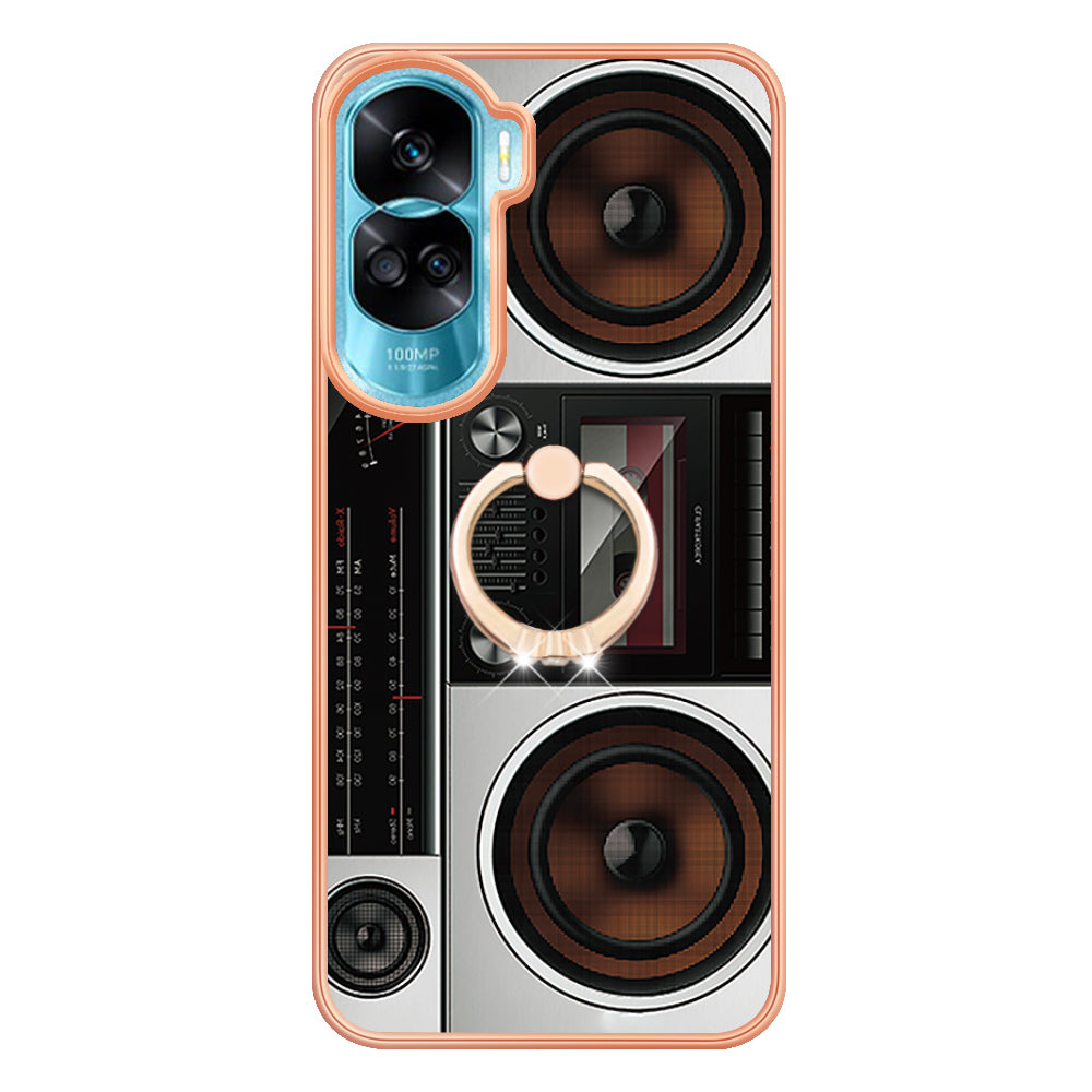 YB IMD Series-20 Style D TPU Phone Cover for Honor 90 Lite 5G , 2.0mm IMD Pattern Kickstand Electroplating Case