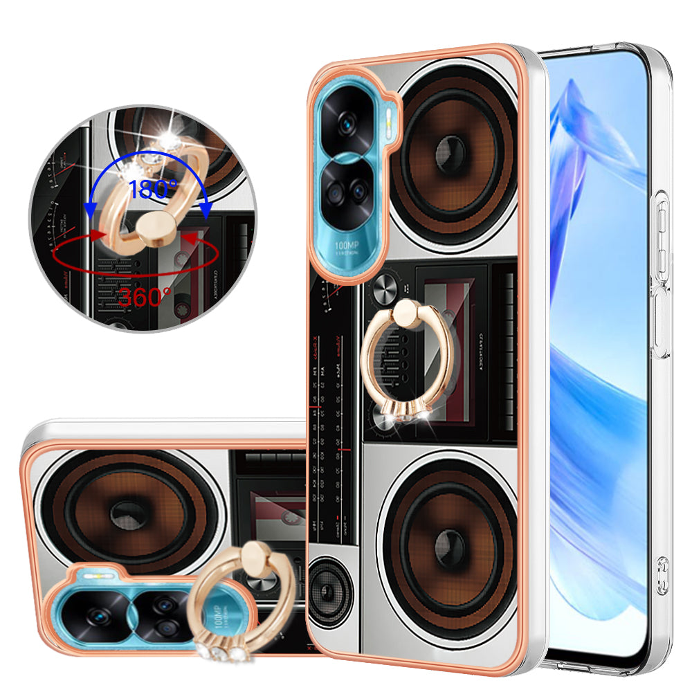 YB IMD Series-20 Style D TPU Phone Cover for Honor 90 Lite 5G , 2.0mm IMD Pattern Kickstand Electroplating Case