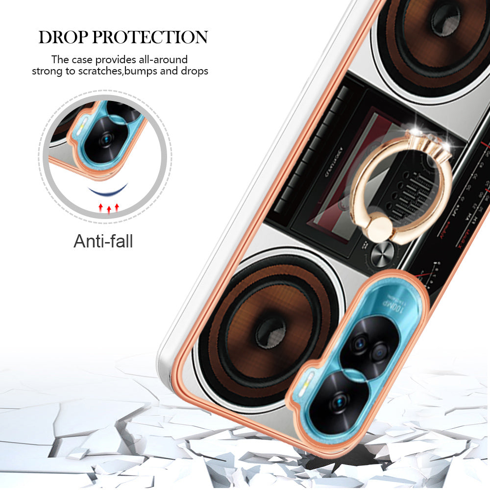 YB IMD Series-20 Style D TPU Phone Cover for Honor 90 Lite 5G , 2.0mm IMD Pattern Kickstand Electroplating Case