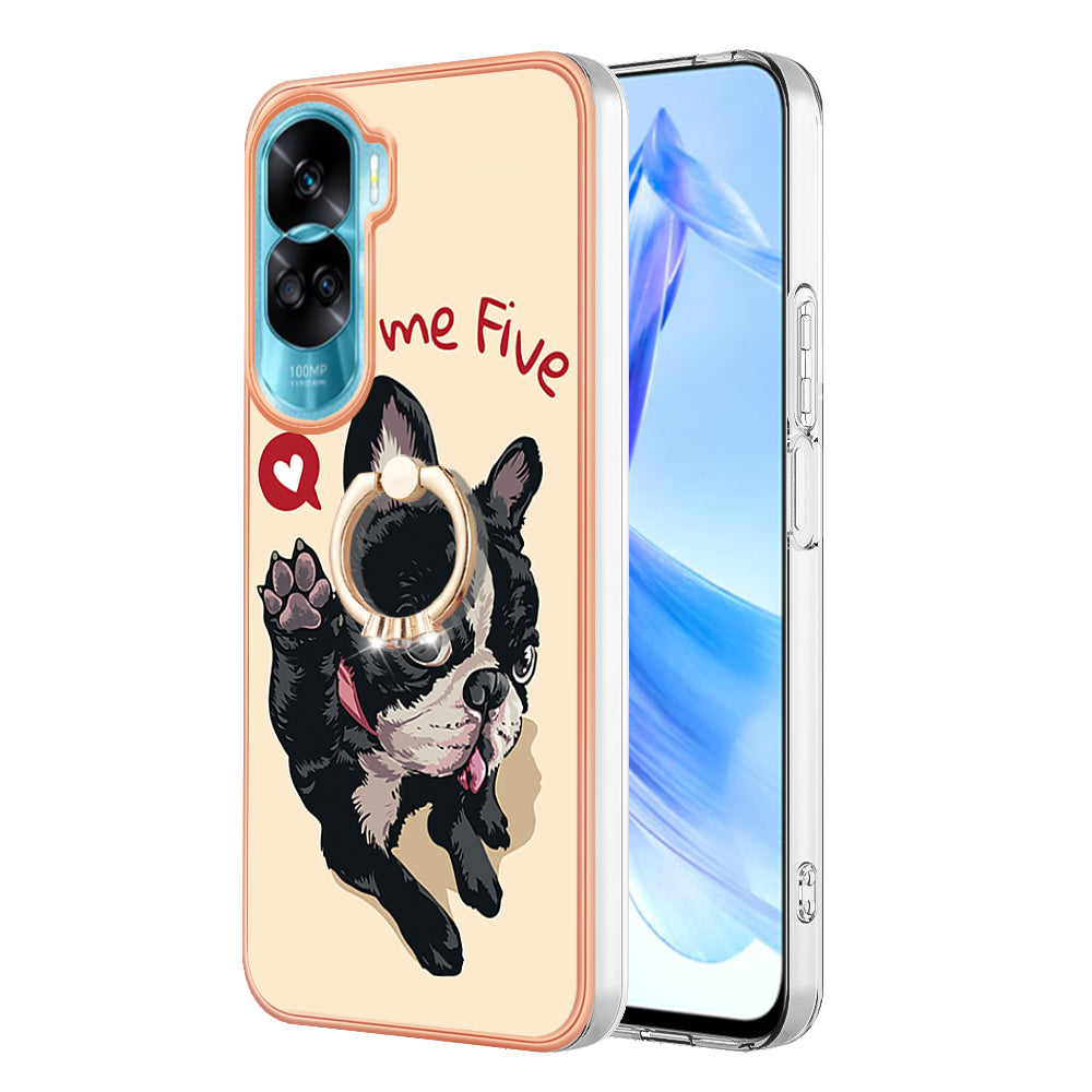 YB IMD Series-20 Style D TPU Phone Cover for Honor 90 Lite 5G , 2.0mm IMD Pattern Kickstand Electroplating Case