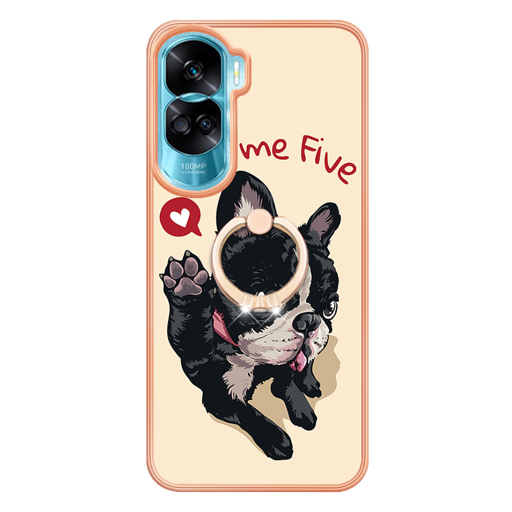 YB IMD Series-20 Style D TPU Phone Cover for Honor 90 Lite 5G , 2.0mm IMD Pattern Kickstand Electroplating Case
