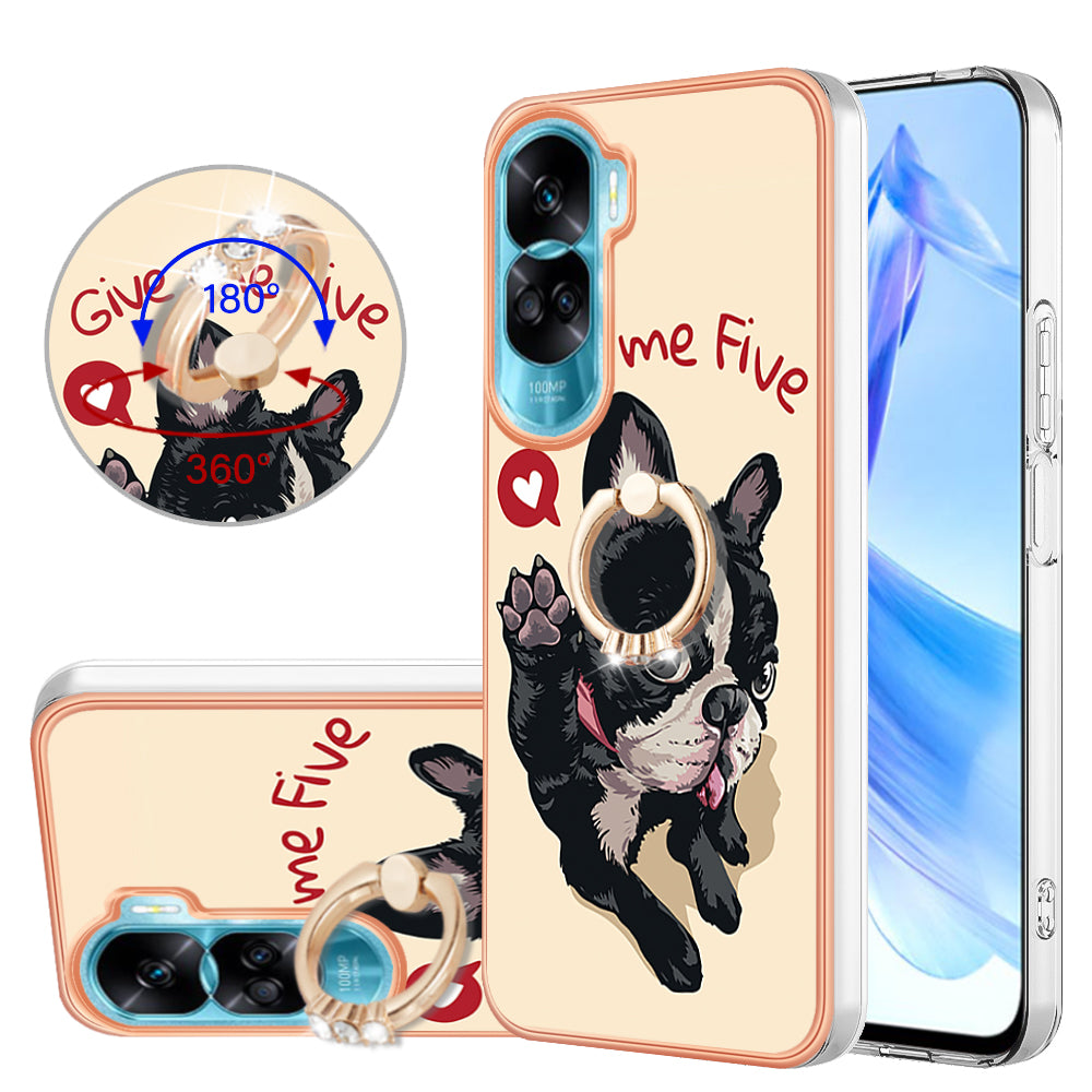 YB IMD Series-20 Style D TPU Phone Cover for Honor 90 Lite 5G , 2.0mm IMD Pattern Kickstand Electroplating Case