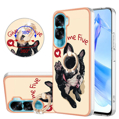 YB IMD Series-20 Style D TPU Phone Cover for Honor 90 Lite 5G , 2.0mm IMD Pattern Kickstand Electroplating Case