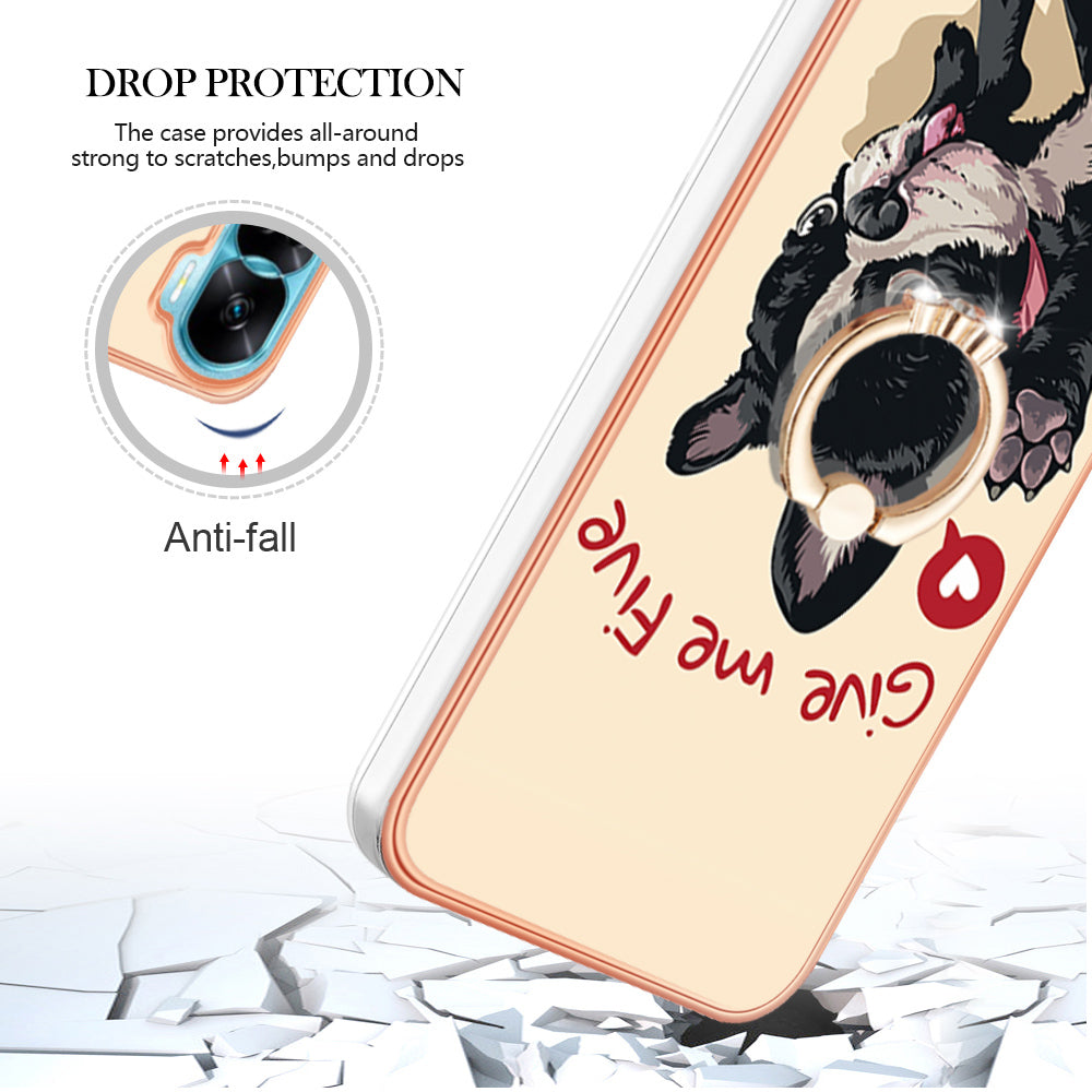 YB IMD Series-20 Style D TPU Phone Cover for Honor 90 Lite 5G , 2.0mm IMD Pattern Kickstand Electroplating Case