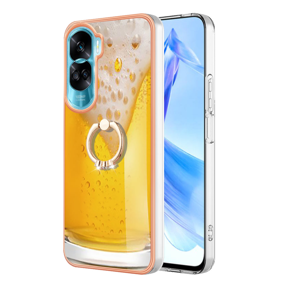 YB IMD Series-20 Style D TPU Phone Cover for Honor 90 Lite 5G , 2.0mm IMD Pattern Kickstand Electroplating Case