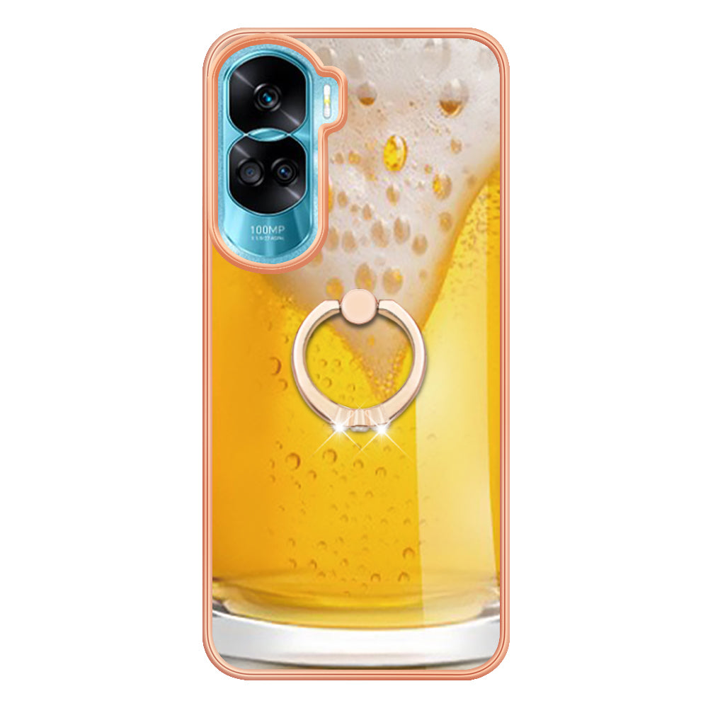YB IMD Series-20 Style D TPU Phone Cover for Honor 90 Lite 5G , 2.0mm IMD Pattern Kickstand Electroplating Case