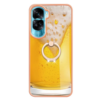YB IMD Series-20 Style D TPU Phone Cover for Honor 90 Lite 5G , 2.0mm IMD Pattern Kickstand Electroplating Case