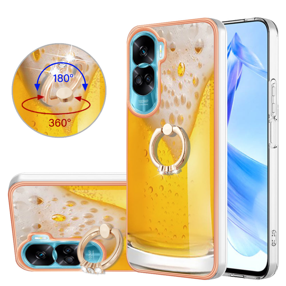 YB IMD Series-20 Style D TPU Phone Cover for Honor 90 Lite 5G , 2.0mm IMD Pattern Kickstand Electroplating Case