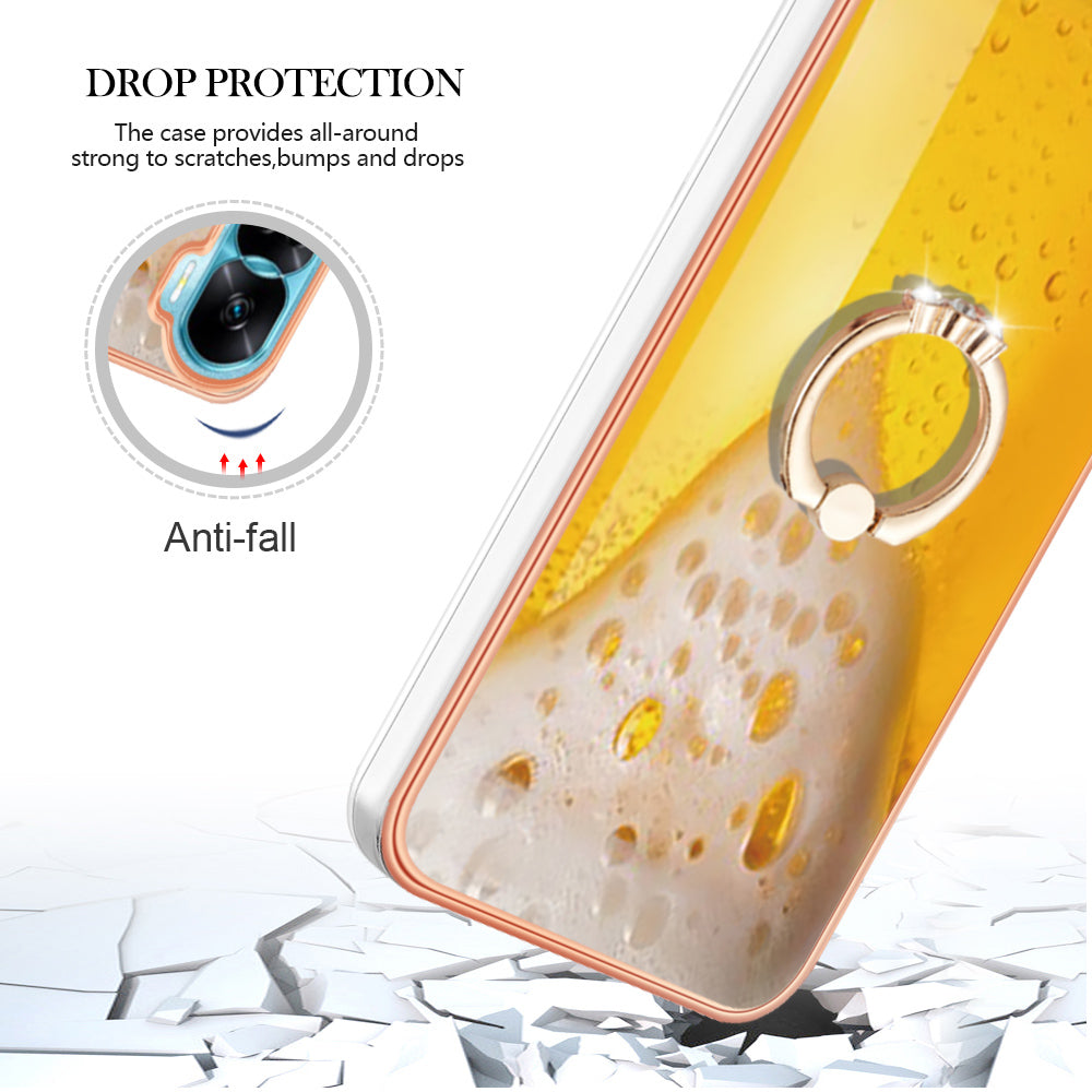 YB IMD Series-20 Style D TPU Phone Cover for Honor 90 Lite 5G , 2.0mm IMD Pattern Kickstand Electroplating Case