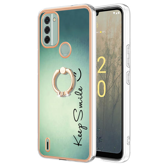 YB IMD Series-20 Style D IMD Pattern Phone Case for Nokia C31 4G , 2.0mm Electroplating Soft TPU Kickstand Cover