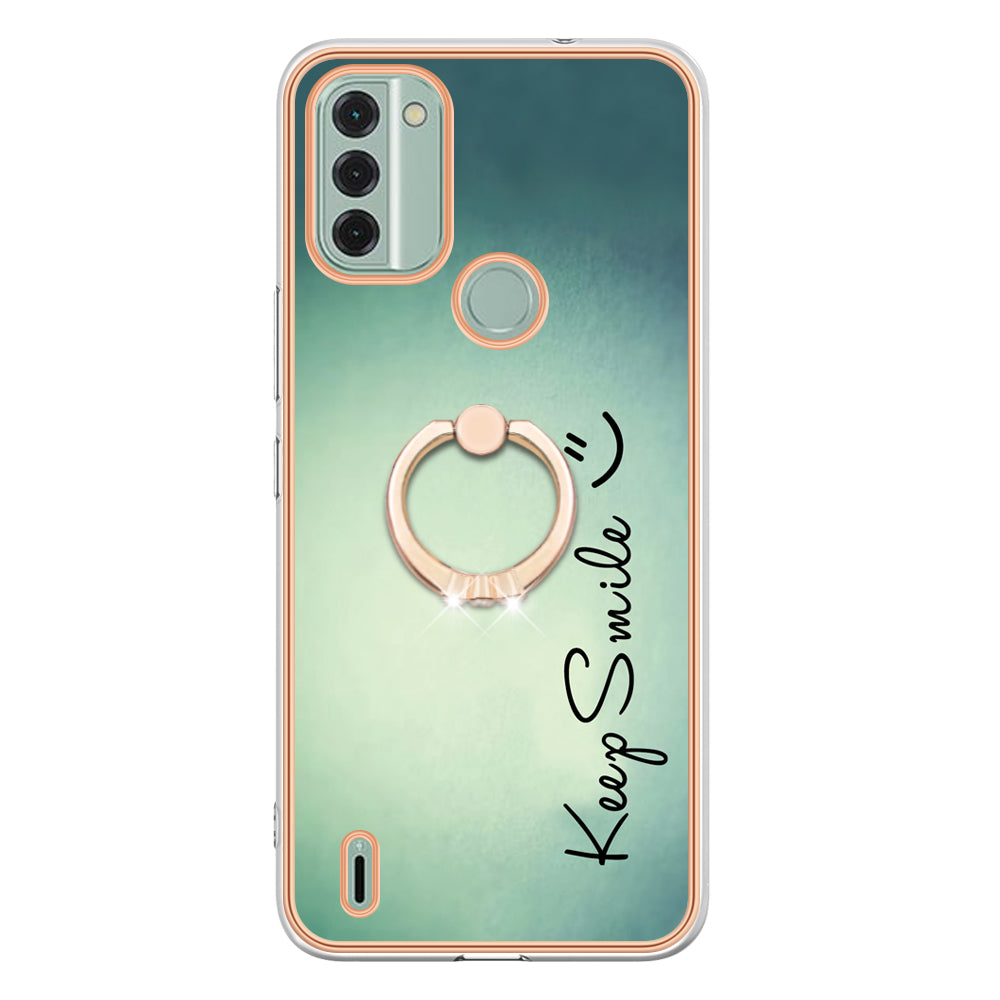 YB IMD Series-20 Style D IMD Pattern Phone Case for Nokia C31 4G , 2.0mm Electroplating Soft TPU Kickstand Cover