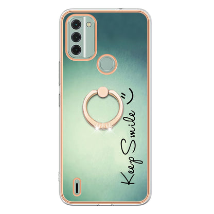 YB IMD Series-20 Style D IMD Pattern Phone Case for Nokia C31 4G , 2.0mm Electroplating Soft TPU Kickstand Cover