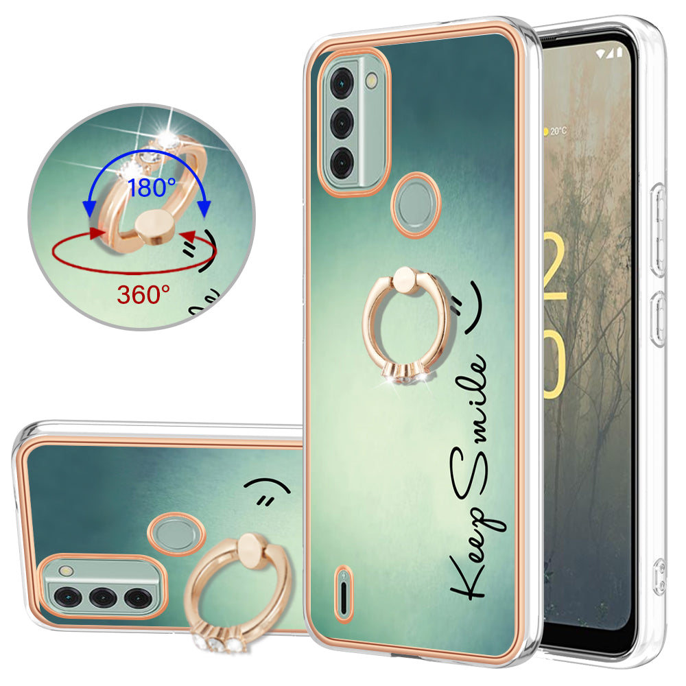 YB IMD Series-20 Style D IMD Pattern Phone Case for Nokia C31 4G , 2.0mm Electroplating Soft TPU Kickstand Cover