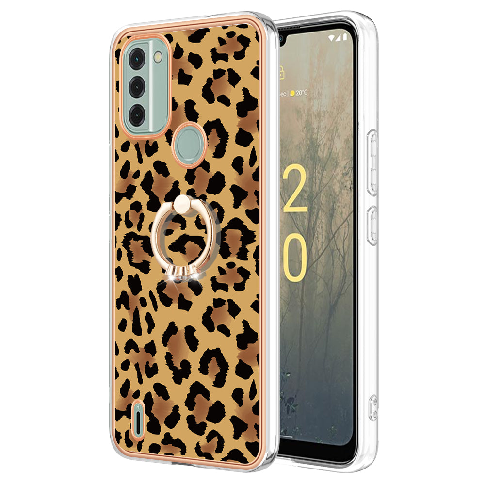 YB IMD Series-20 Style D IMD Pattern Phone Case for Nokia C31 4G , 2.0mm Electroplating Soft TPU Kickstand Cover