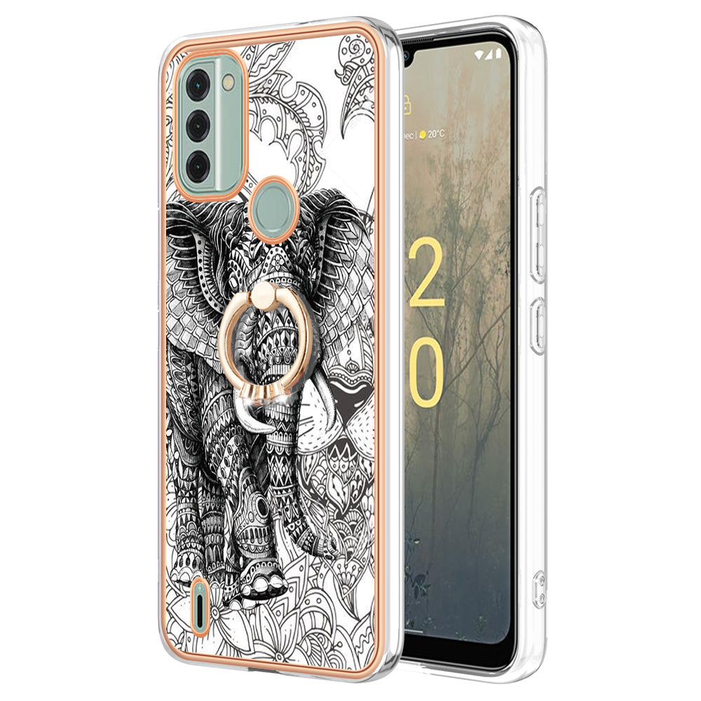 YB IMD Series-20 Style D IMD Pattern Phone Case for Nokia C31 4G , 2.0mm Electroplating Soft TPU Kickstand Cover