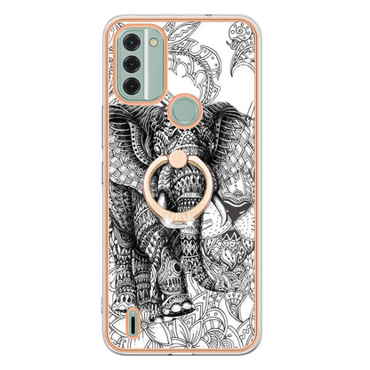 YB IMD Series-20 Style D IMD Pattern Phone Case for Nokia C31 4G , 2.0mm Electroplating Soft TPU Kickstand Cover