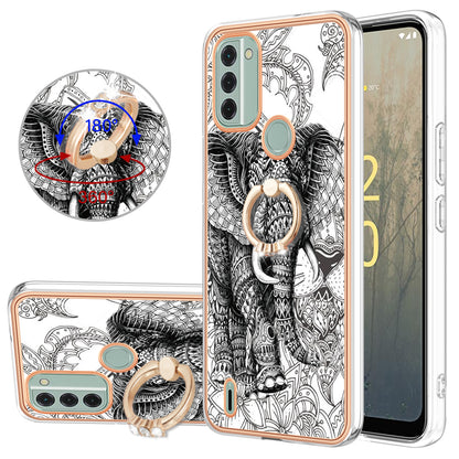 YB IMD Series-20 Style D IMD Pattern Phone Case for Nokia C31 4G , 2.0mm Electroplating Soft TPU Kickstand Cover
