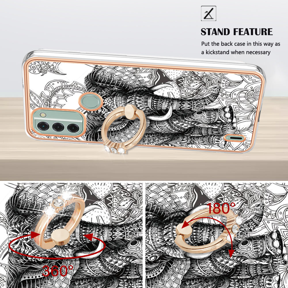 YB IMD Series-20 Style D IMD Pattern Phone Case for Nokia C31 4G , 2.0mm Electroplating Soft TPU Kickstand Cover
