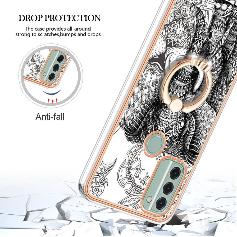 YB IMD Series-20 Style D IMD Pattern Phone Case for Nokia C31 4G , 2.0mm Electroplating Soft TPU Kickstand Cover