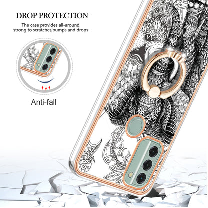 YB IMD Series-20 Style D IMD Pattern Phone Case for Nokia C31 4G , 2.0mm Electroplating Soft TPU Kickstand Cover