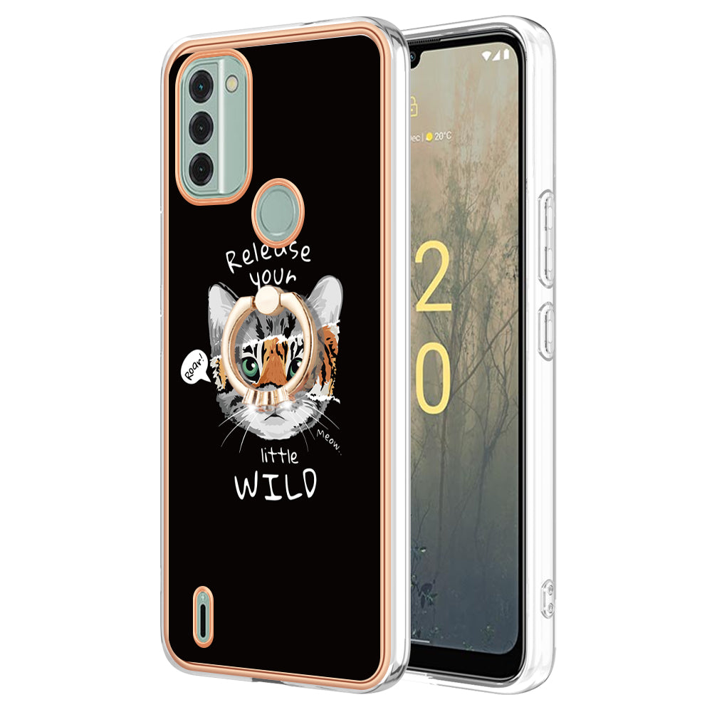 YB IMD Series-20 Style D IMD Pattern Phone Case for Nokia C31 4G , 2.0mm Electroplating Soft TPU Kickstand Cover