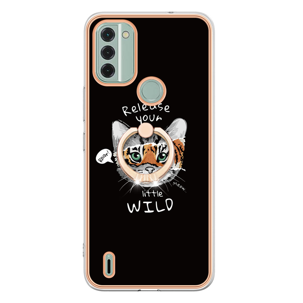 YB IMD Series-20 Style D IMD Pattern Phone Case for Nokia C31 4G , 2.0mm Electroplating Soft TPU Kickstand Cover