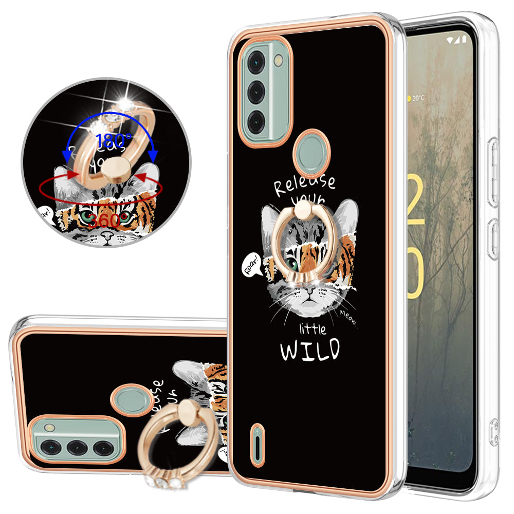 YB IMD Series-20 Style D IMD Pattern Phone Case for Nokia C31 4G , 2.0mm Electroplating Soft TPU Kickstand Cover