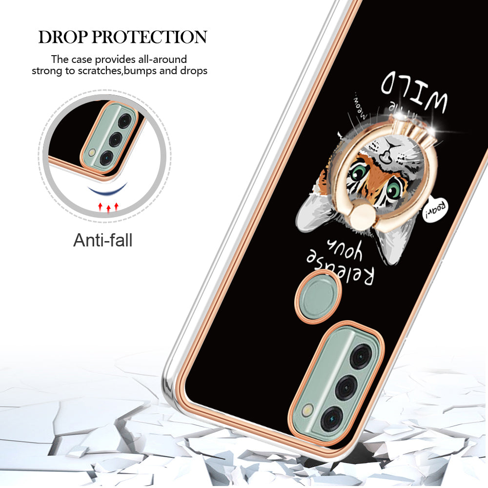 YB IMD Series-20 Style D IMD Pattern Phone Case for Nokia C31 4G , 2.0mm Electroplating Soft TPU Kickstand Cover