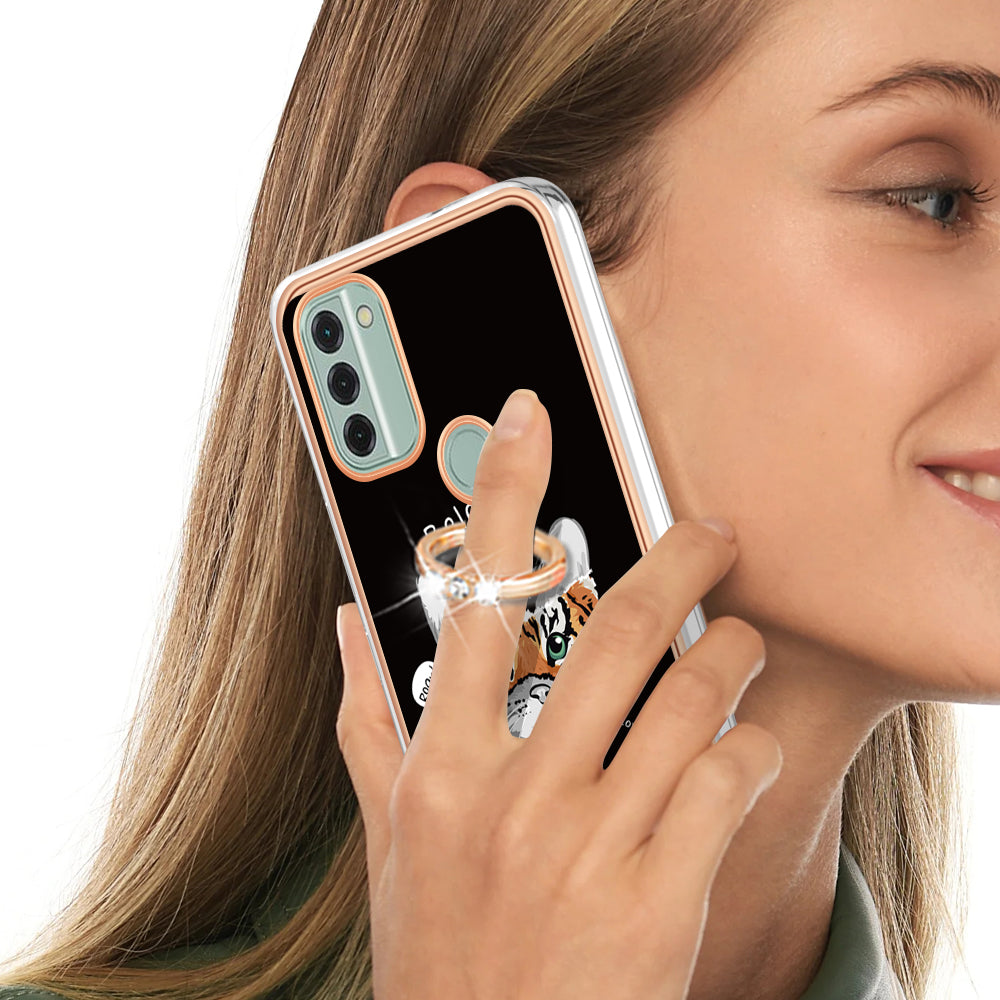 YB IMD Series-20 Style D IMD Pattern Phone Case for Nokia C31 4G , 2.0mm Electroplating Soft TPU Kickstand Cover