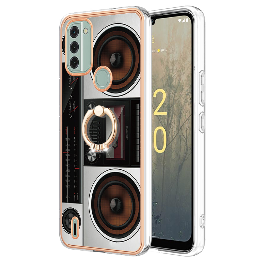 YB IMD Series-20 Style D IMD Pattern Phone Case for Nokia C31 4G , 2.0mm Electroplating Soft TPU Kickstand Cover