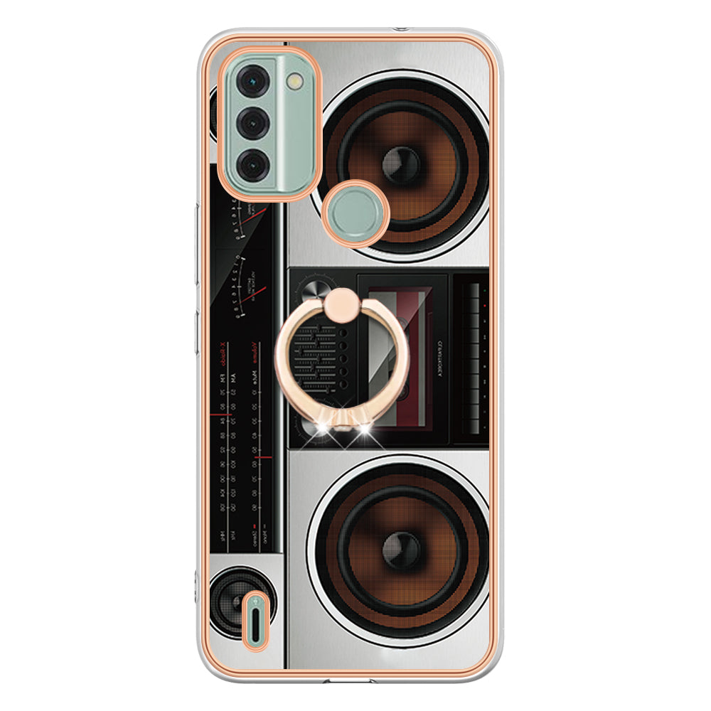 YB IMD Series-20 Style D IMD Pattern Phone Case for Nokia C31 4G , 2.0mm Electroplating Soft TPU Kickstand Cover