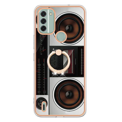 YB IMD Series-20 Style D IMD Pattern Phone Case for Nokia C31 4G , 2.0mm Electroplating Soft TPU Kickstand Cover