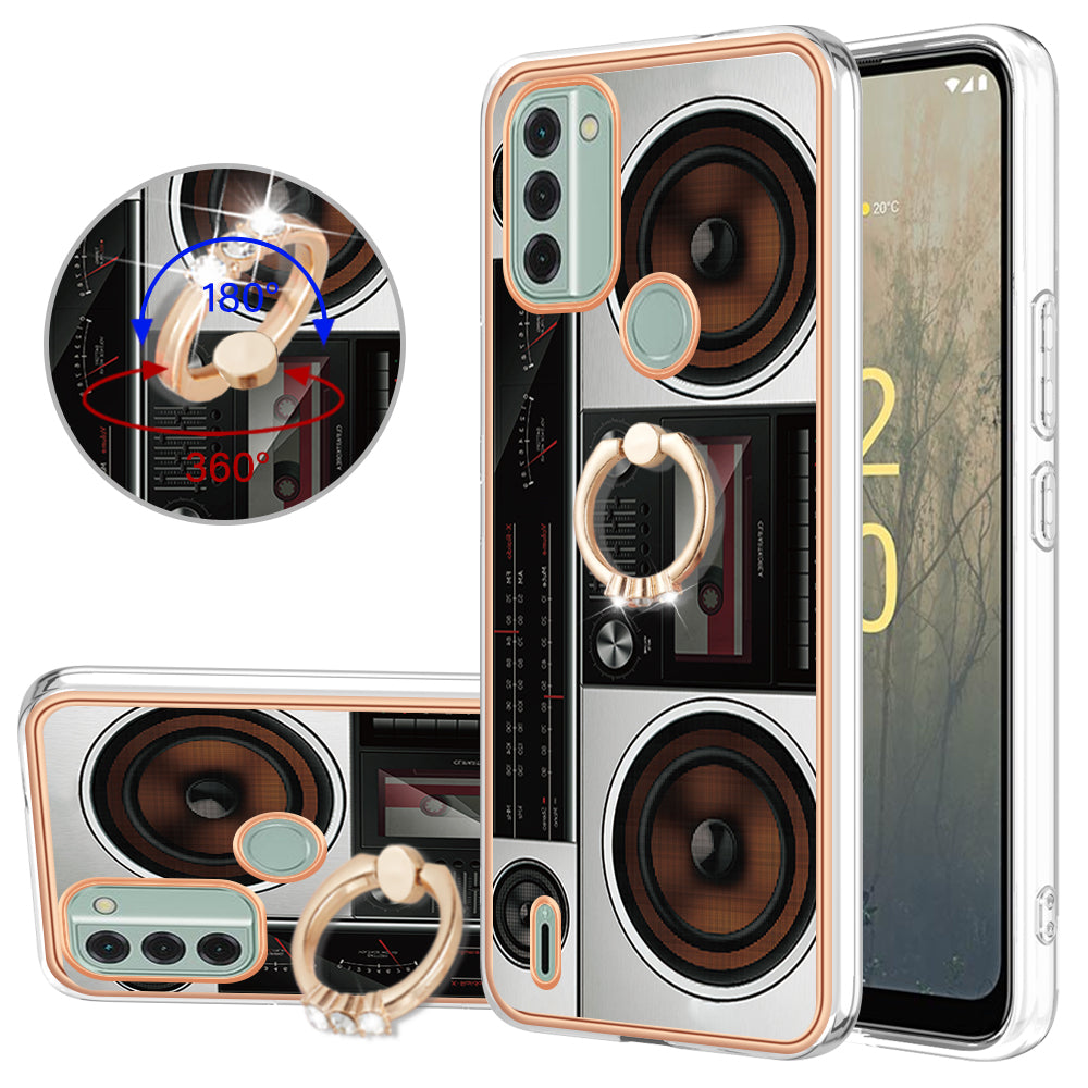 YB IMD Series-20 Style D IMD Pattern Phone Case for Nokia C31 4G , 2.0mm Electroplating Soft TPU Kickstand Cover