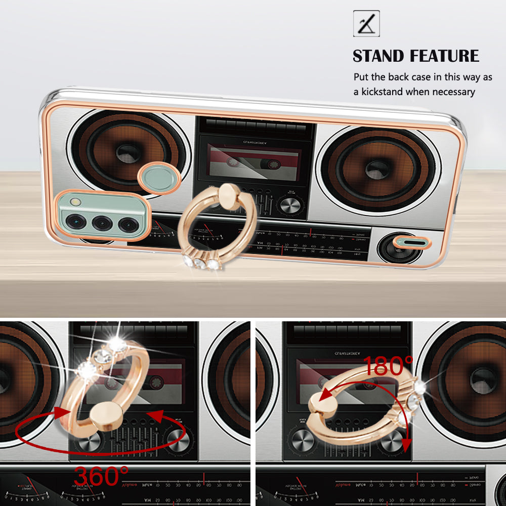 YB IMD Series-20 Style D IMD Pattern Phone Case for Nokia C31 4G , 2.0mm Electroplating Soft TPU Kickstand Cover