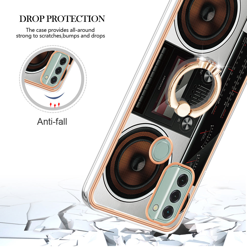 YB IMD Series-20 Style D IMD Pattern Phone Case for Nokia C31 4G , 2.0mm Electroplating Soft TPU Kickstand Cover