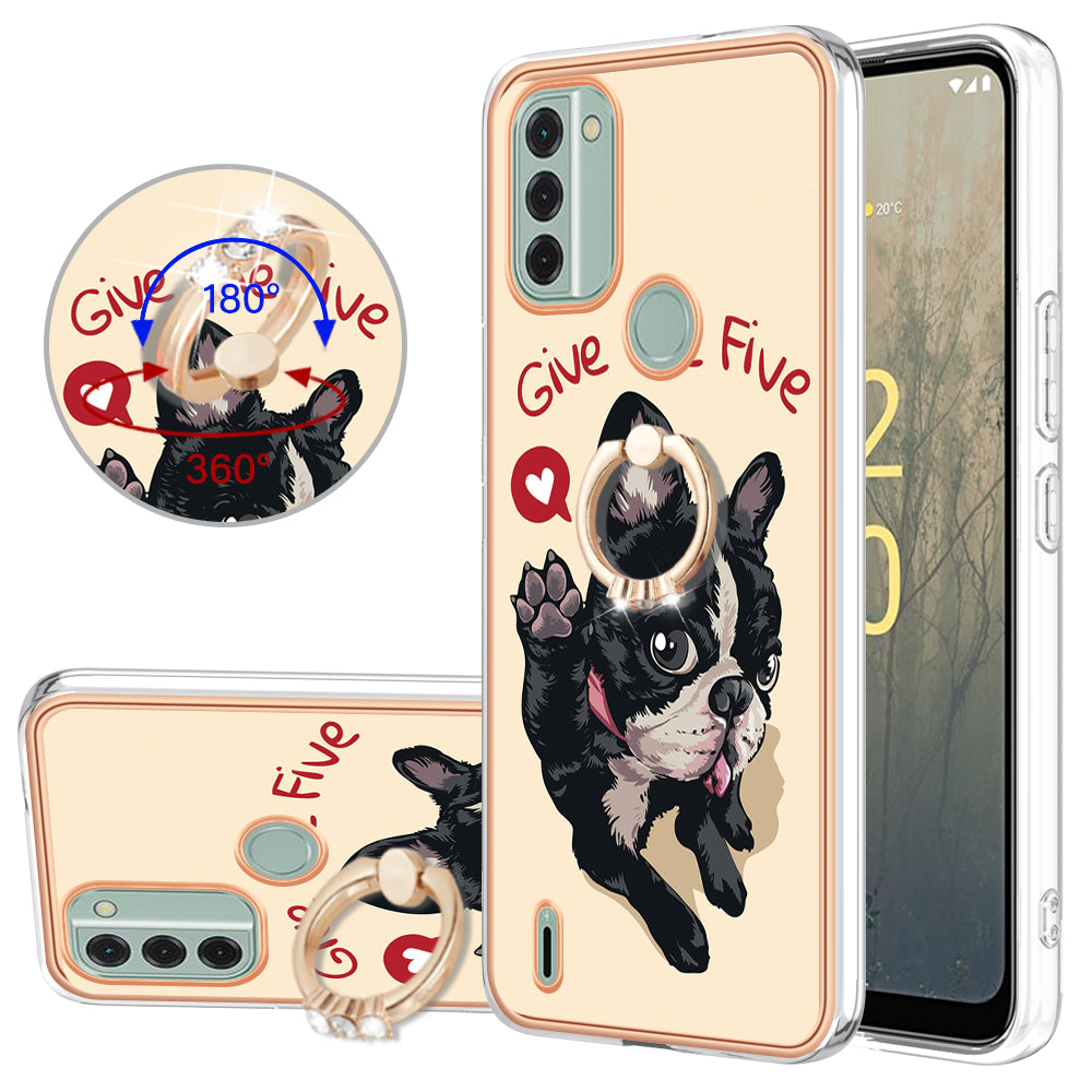 YB IMD Series-20 Style D IMD Pattern Phone Case for Nokia C31 4G , 2.0mm Electroplating Soft TPU Kickstand Cover