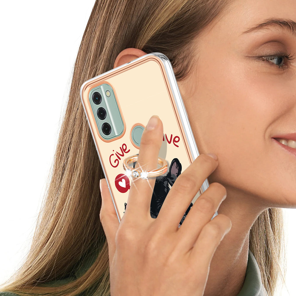 YB IMD Series-20 Style D IMD Pattern Phone Case for Nokia C31 4G , 2.0mm Electroplating Soft TPU Kickstand Cover